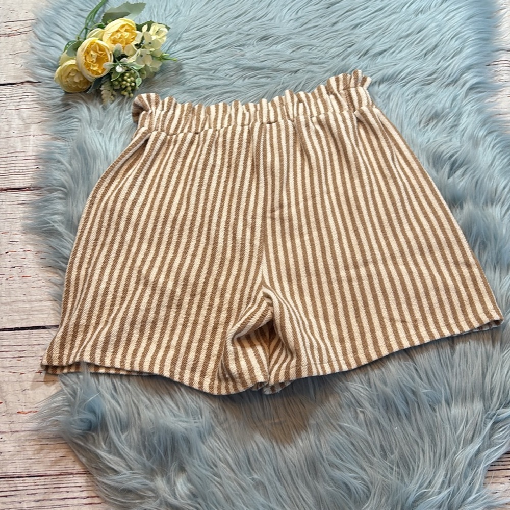 Zara Kids Tan Stripe Tie Waist Paper Bag Shorts sz 13/14 - Picture 7 of 7